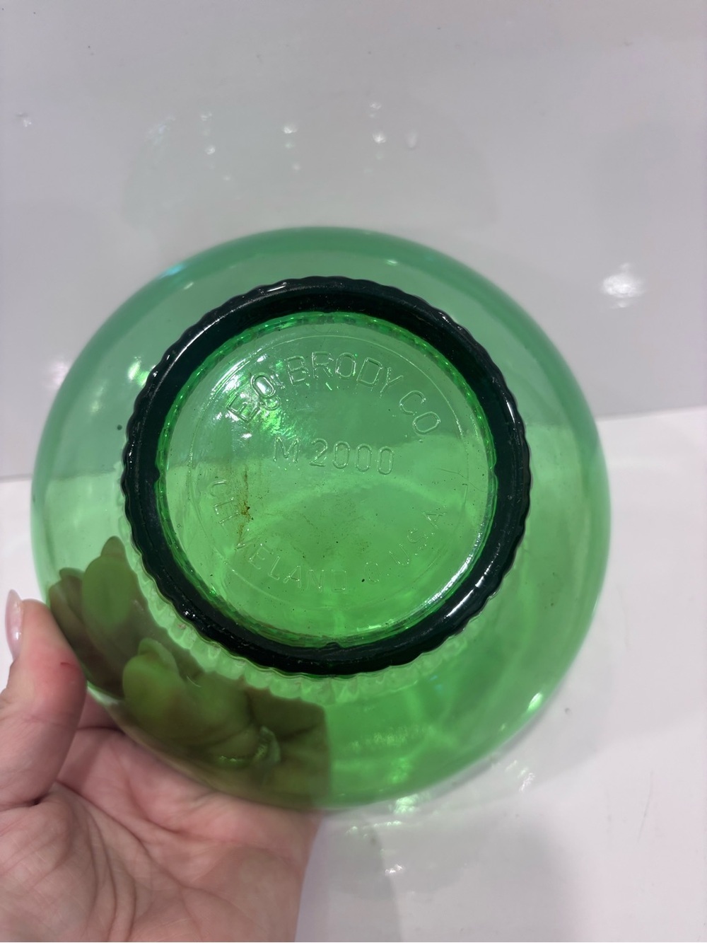 Vintage Green Glass Pedestal Bowl M2000 EO Brody Co Cleveland Ohio USA MCM - Picture 3 of 7